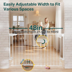 Cumbor | Safety Gate | No Bottom Bar | 28" x 31.6-48" | White - aborderproducts