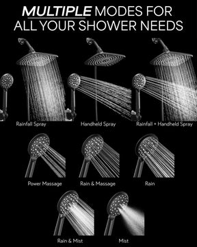 Veken 12 Inch High Pressure Rain Shower Head -Shower Heads with 5 Modes Handheld Spray Combo- Wide RainFall shower with 70" Hose - Adjustable Dual Showerhead with Anti-Clog Nozzles- Matte Black - aborderproducts