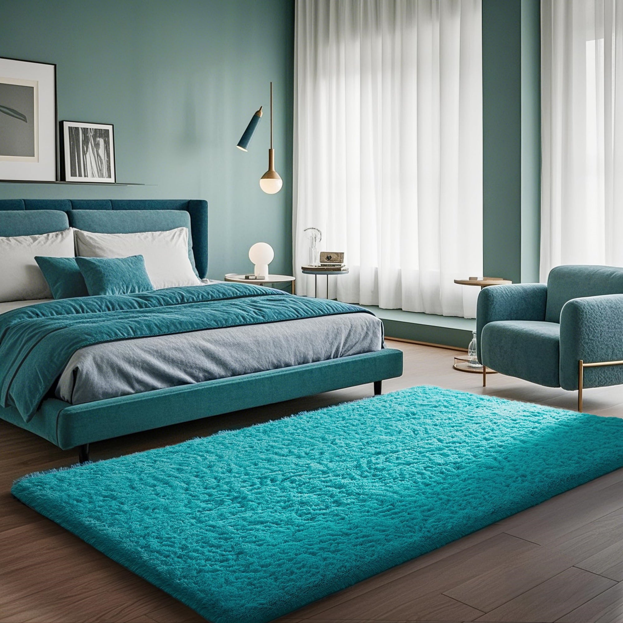 Ophanie 4x6 Area Rug Non Slip Plush Shag Bedroom Living Room Carpet Teal Soft Fluffy Floor Rug-zoom-6