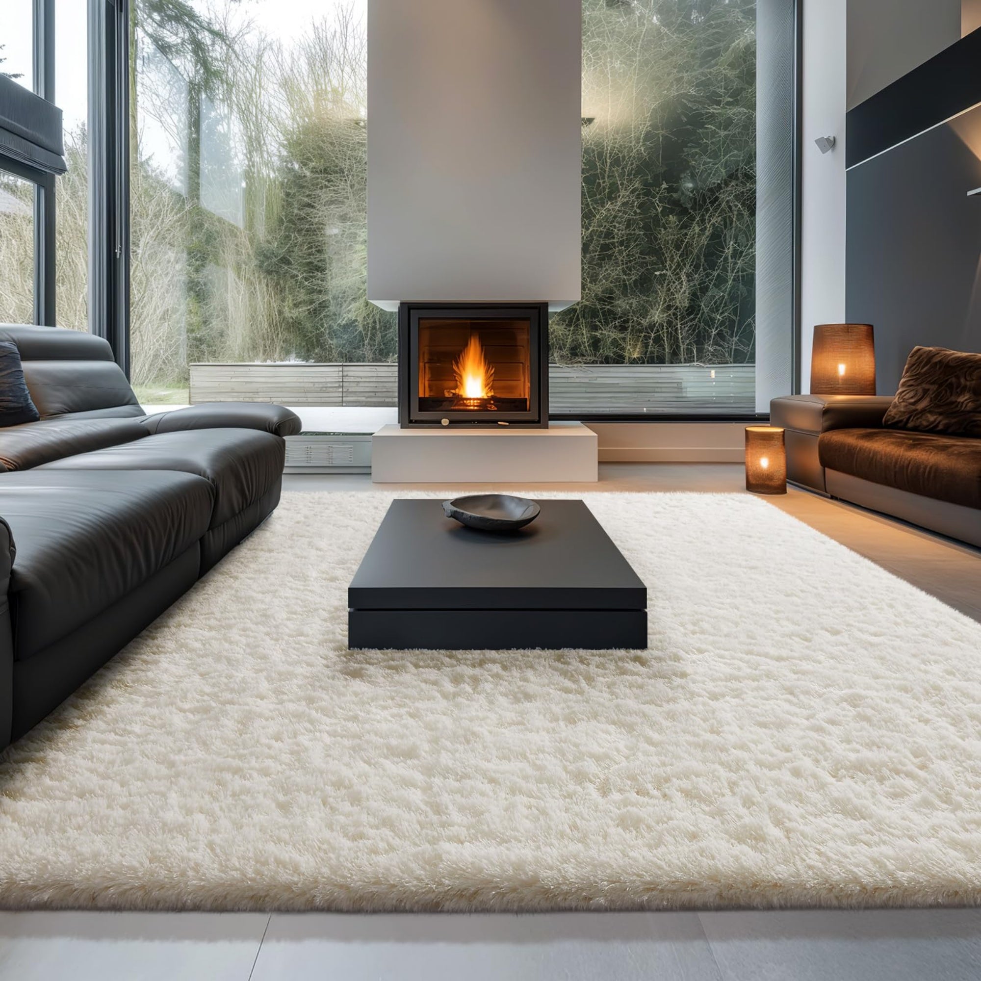 Ophanie 9x12 Area Rug Non Slip Plush Shag Bedroom Living Room Carpet Ivory Soft Fluffy Floor Rug-zoom-1