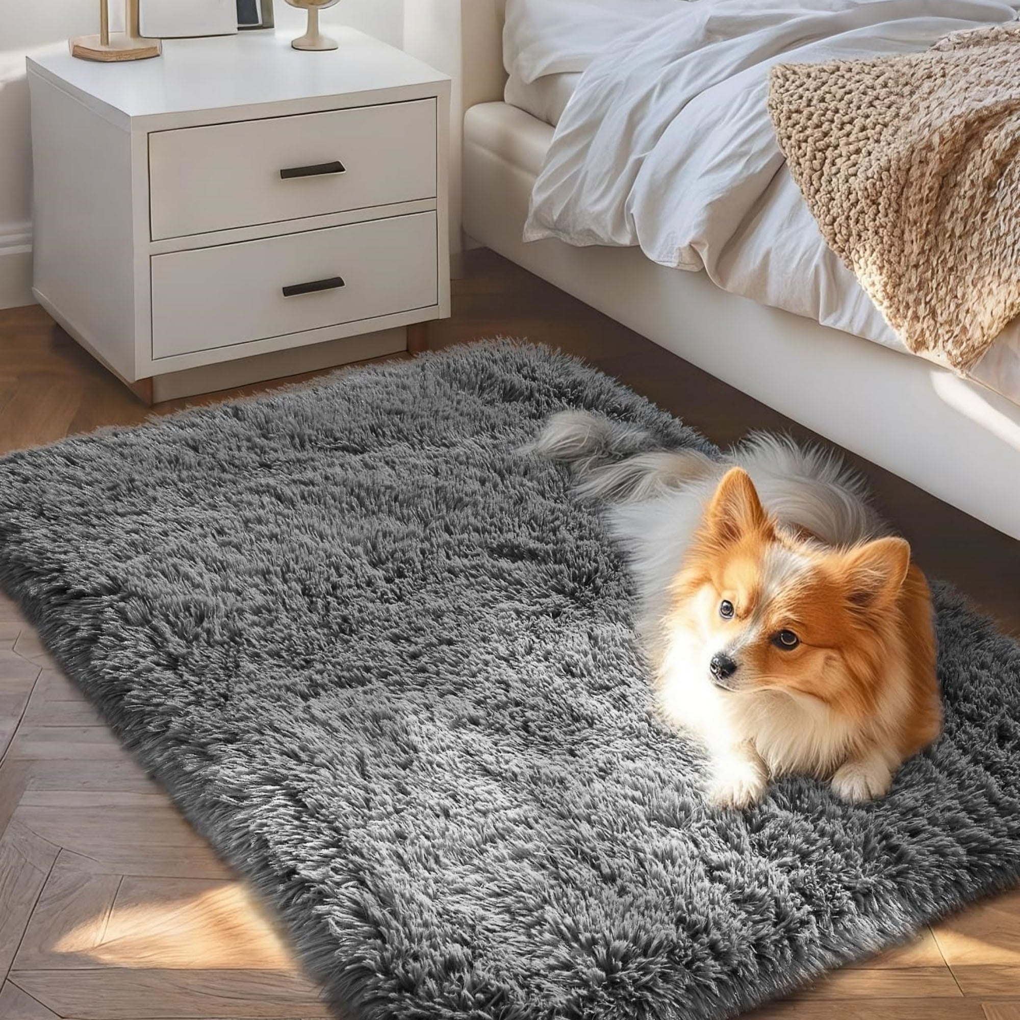 Ophanie 2x3 Small Area Rug Non Slip Plush Entryway Bedroom Rug Grey Soft Fluffy Throw Carpet-zoom-5