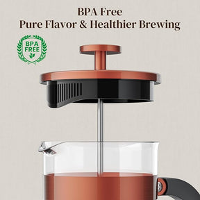 Veken French Press Coffee Maker 21oz 0.6 L, Heat Resistant Thickened Borosilicate Glass,Stainless Steel Brewer,Single Serve Small Pot, Cold Brew Cafetera Teapot for Kitchen Travel Camping, Copper - aborderproducts