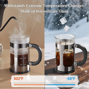 Veken French Press Coffee Maker 21oz 0.6 L, Heat Resistant Thickened Borosilicate Glass,Stainless Steel Brewer,Single Serve Small Pot, Cold Brew Cafetera Teapot for Kitchen Travel Camping, Dark Pewter - aborderproducts