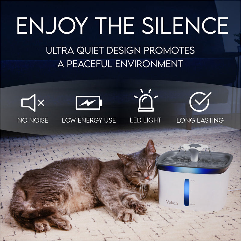 Veken Innovation Award Winner 95oz/2.8L Pet Fountain, Automatic Cat Water Fountain Dog Water Dispenser with Replacement Filters for Cats, Dogs, Multiple Pets (Grey, Plastic)-zoom-