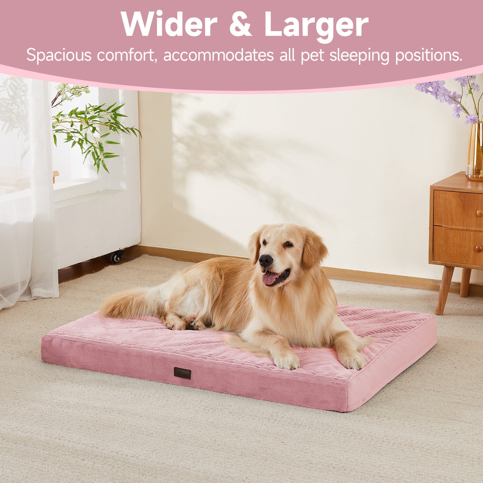 OhGeni | Orthopedic Waterproof & Machine Washable Dog Bed | 44 Inches | Pink - aborderproducts