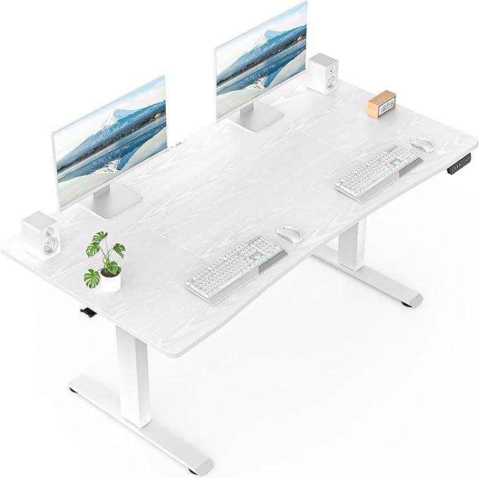 Veken 63 × 28 Inch Electric Standing Desk with Adjustable Height, Sit to Stand Computer Table for Study, Work or Gaming, Home Office Desk White - aborderproducts