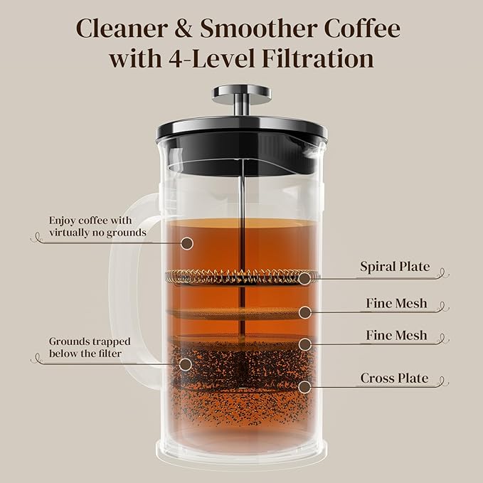 Veken French Press Coffee Maker 21oz 0.6 L, Heat Resistant Thickened Borosilicate Glass,Stainless Steel Brewer,Single Serve Small Pot, Cold Brew Cafetera Teapot for Kitchen Travel Camping, Dark Pewter - aborderproducts