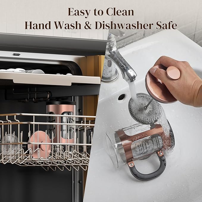 Veken French Press Coffee Maker 21oz 0.6 L, Heat Resistant Thickened Borosilicate Glass,Stainless Steel Brewer,Single Serve Small Pot, Cold Brew Cafetera Teapot for Kitchen Travel Camping, Copper - aborderproducts