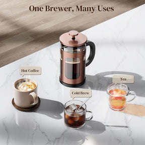 Veken French Press Coffee Maker 21oz 0.6 L, Heat Resistant Thickened Borosilicate Glass,Stainless Steel Brewer,Single Serve Small Pot, Cold Brew Cafetera Teapot for Kitchen Travel Camping, Copper - aborderproducts