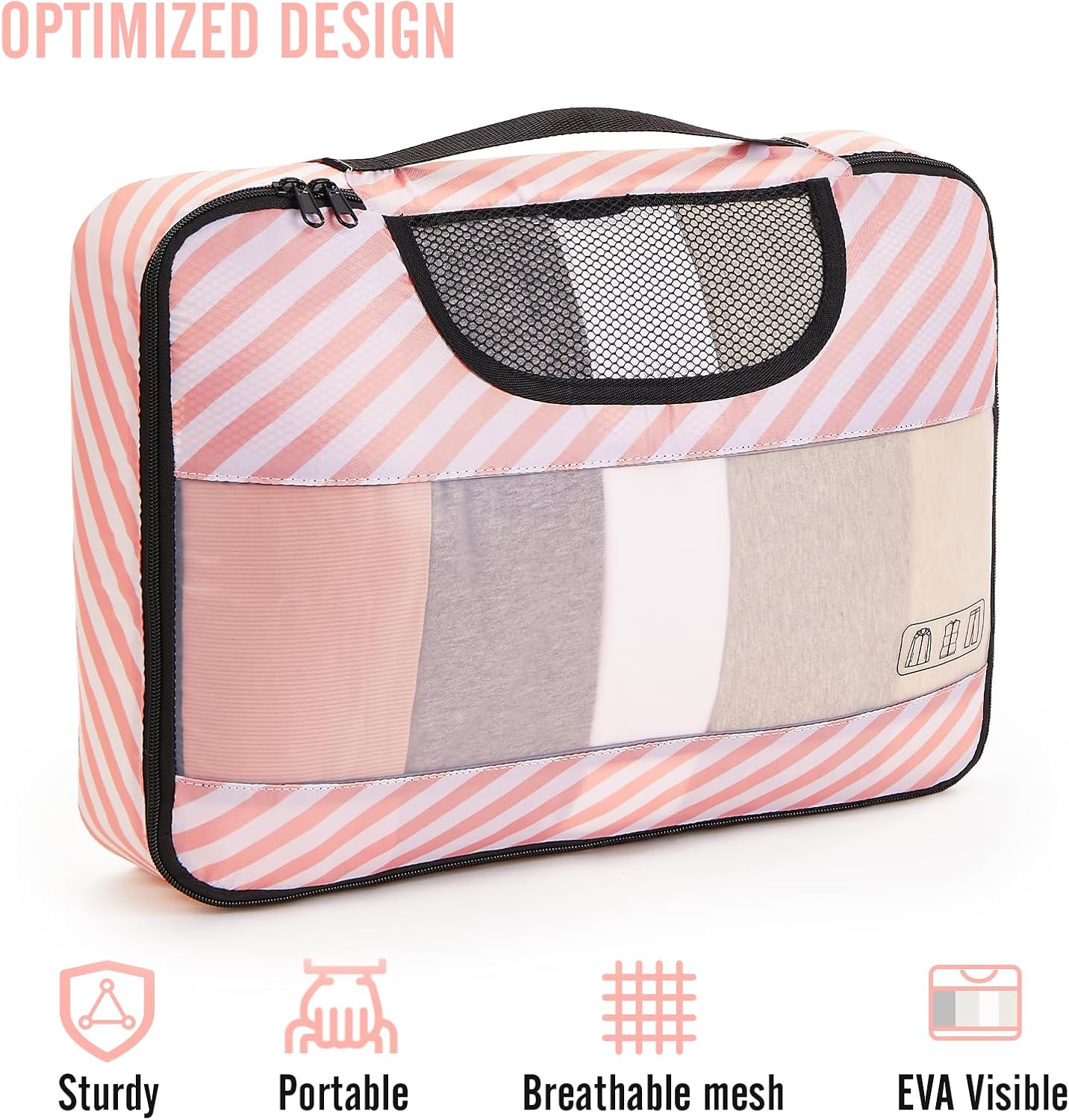 Veken | Packing Cubes | 8 Set | Pink-white Striped