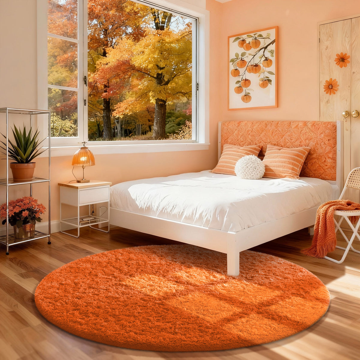 Ophanie Round Rug 4Ft Orange Circle Area Rug, Fluffy Fuzzy Small Bedroom Carpet, Plush Soft Shaggy Floor Living Room Circular Christmas Decor for Kids Boys Girls Home Aesthetic, Nursery, Classroom