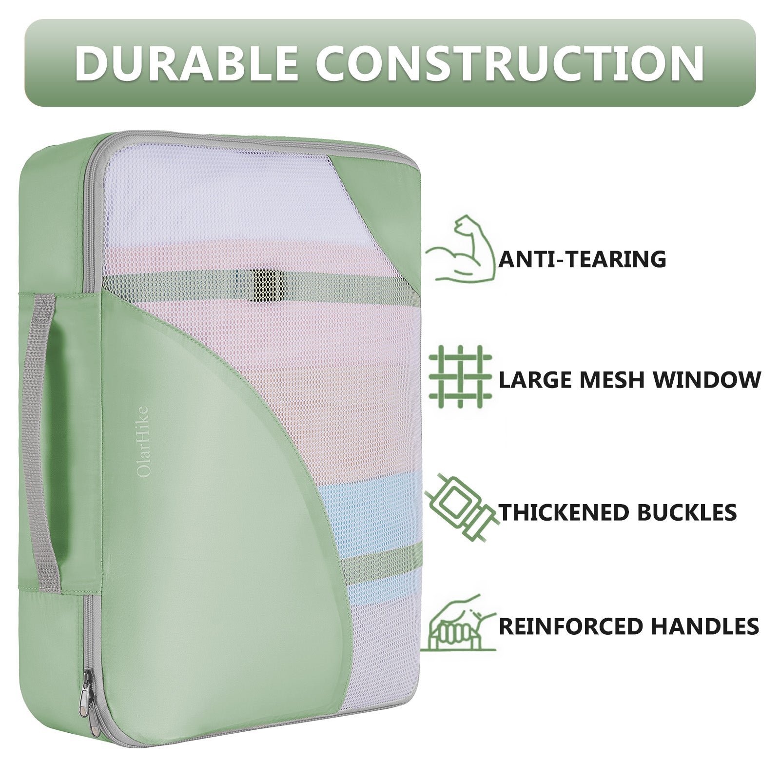 8 Set Packing Cubes for Travel, Anti-Tearing Suitcase Organizer for Luggage with Shoe & Hanging Toiletry Bag,Gifts for Women Mom,OlarHike Vacation Essentials & Accessories for Cruise Ship,Matcha Green - aborderproducts