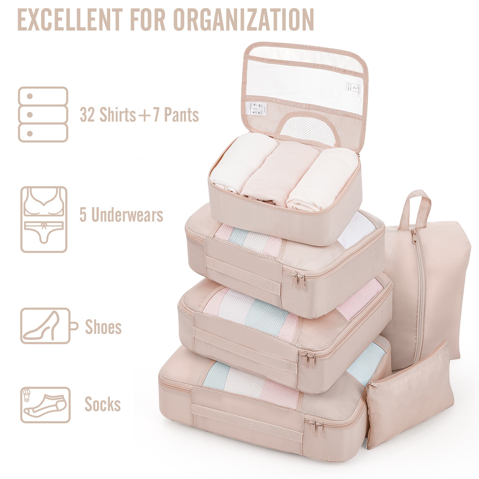 Veken | Packing Cubes | 8 Set | Cream - aborderproducts