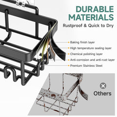 Veken | 6 Pack Stainless Steel Shower Caddy| Black | No Drilling &amp; Rustproof, Waterproof Adhesive Shelves Rack with Soap Holder, Large Capacity Bathroom Organizers and Storage, Wall-Mounted Kitchen Decor - aborderproducts