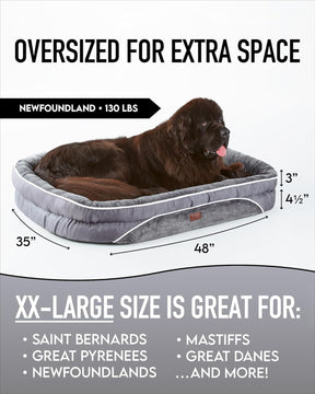 Orthopedic Dog Bed| XX-Large (48 x 35 x 7.5 Inch)|Gray|OhGeni - aborderproducts
