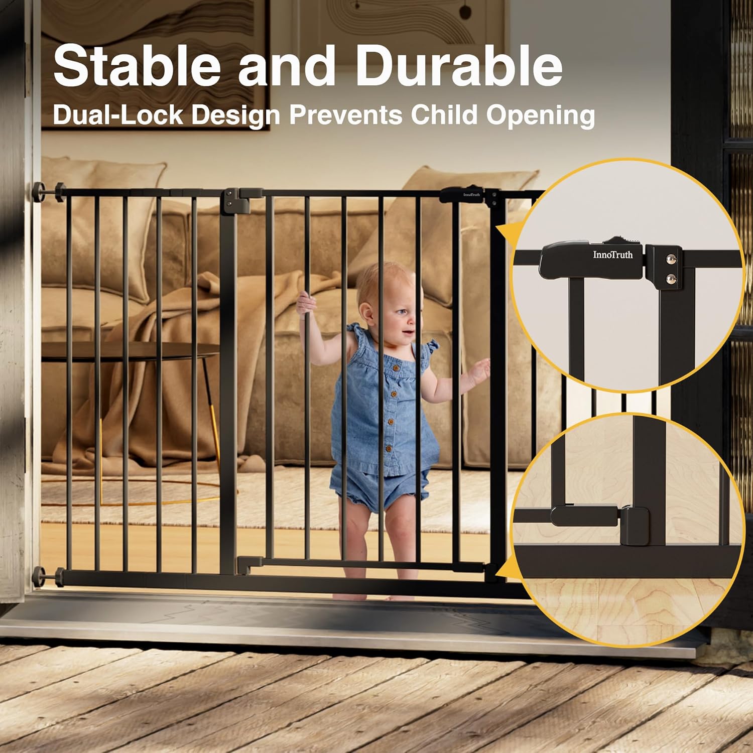 InnoTruth 28.9-49" Baby Gate for Stairs, 30" Tall Extra Wide Pet Gates for Doorways One-Hand Opening, Easy Walk Thru Dual Lock Dog Gates for the House, Hallways, Rooms, Easy Install Toddler Gate,Black (Copy) - aborderproducts