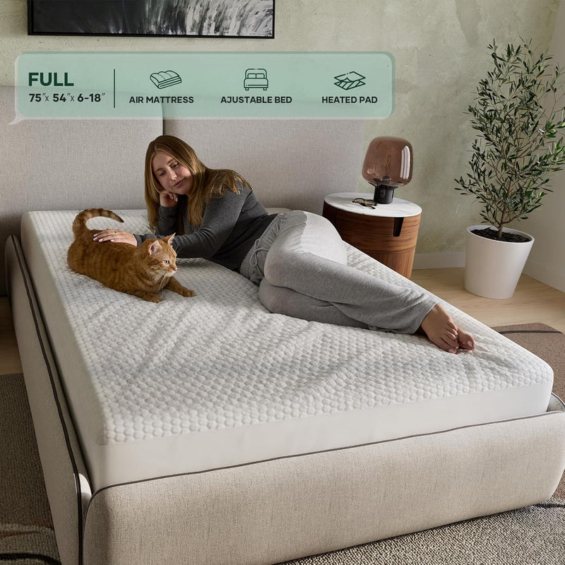 OhGeni | Waterproof Mattress Protector | Full Size | White-zoom-