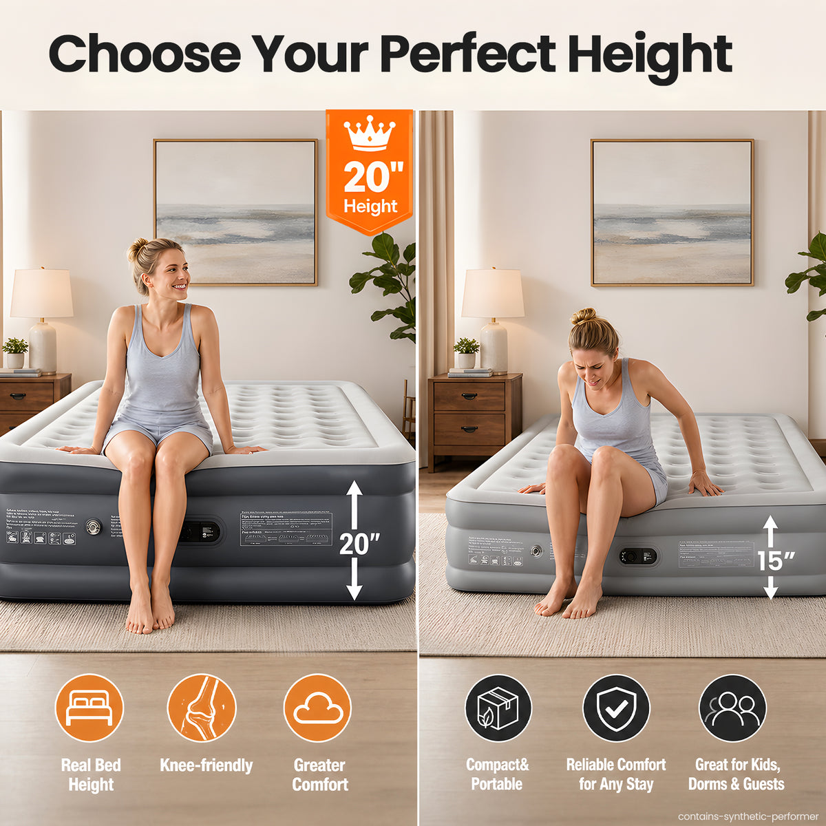 OlarHike 20" H King Air Mattress with Built in Pump,Inflatable Bed, 850lb-5