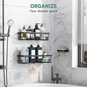 Veken Rustproof & Waterproof Shower Caddy 3-Pack, No Drilling Adhesive Shelves Rack with Soap Holder, Large Capacity Bathroom Organizers and Storage, Wall-Mounted Kitchen & Home Decor, Black - aborderproducts
