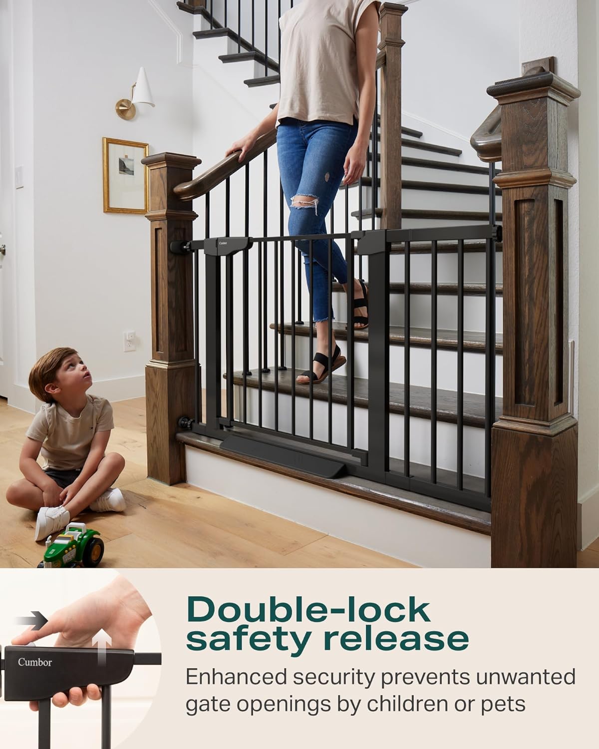 Cumbor 2 Pack| 29.7"-40.6" x 30.5" | Baby Gate for Stairs | Mom's Choice Awards Winner | Black - aborderproducts