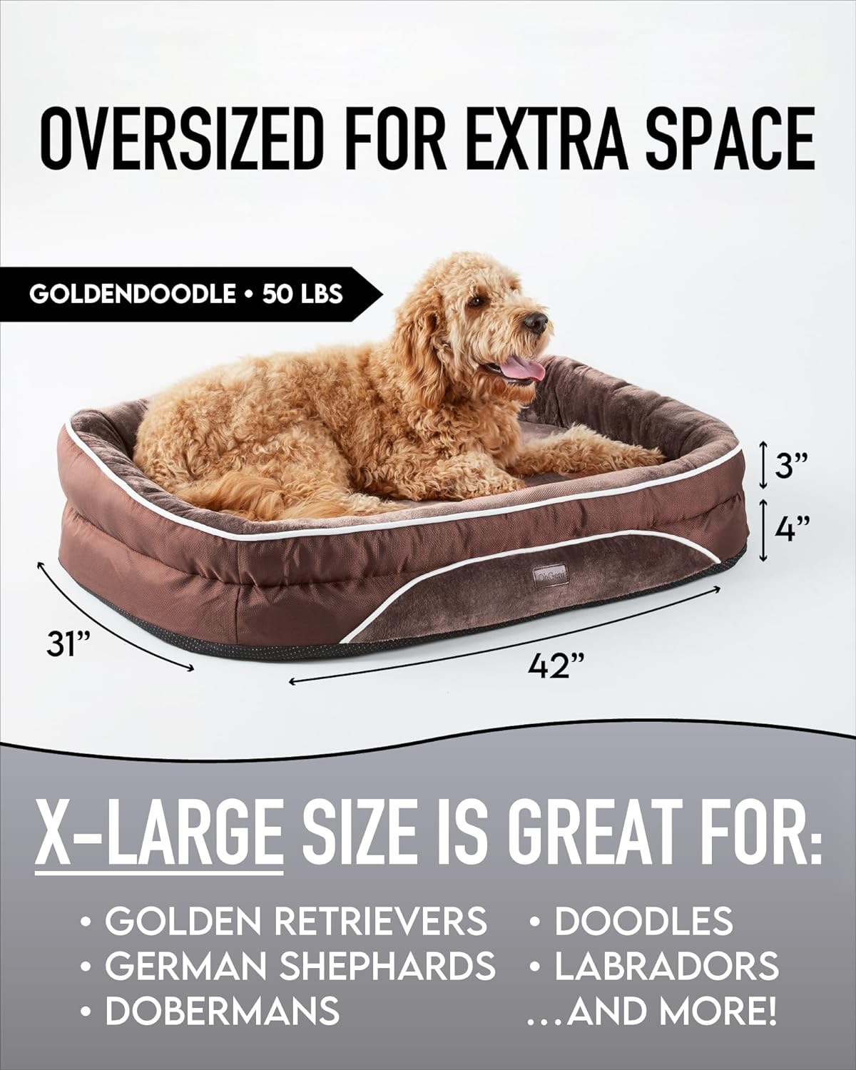 Orthopedic Dog Bed| X-Large (42 x 31 x 7 Inch)|Brown|OhGeni - aborderproducts
