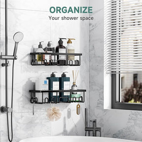 Veken Rustproof & Waterproof Shower Caddy 2-Pack, No Drilling Adhesive Shelves Rack with Soap Holder, Large Capacity Bathroom Organizers and Storage, Wall-Mounted Kitchen & Home Decor, Black - aborderproducts