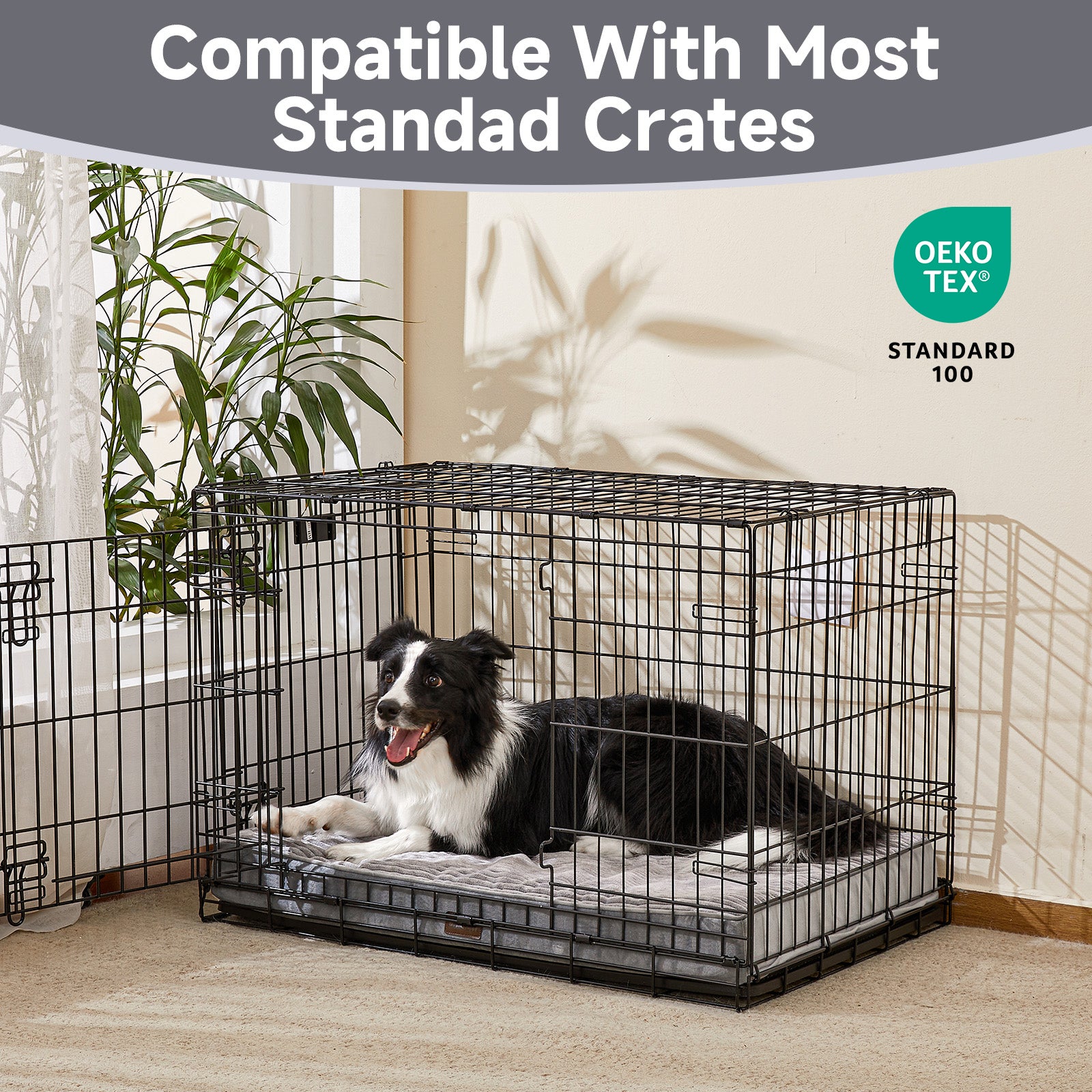 OhGeni Orthopedic Waterproof & Machine Washable Dog Bed for Medium Large Pets, Suitable for Crates, Cat Mat with 25D Egg Crate Foam, Non-Slip Bottom & Removable Cover, 35 Inches(Gray)