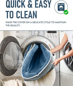 OhGeni | Orthopedic Dog Bed | X-Large (42 x 31 x 7 Inch) | Washed Blue - aborderproducts