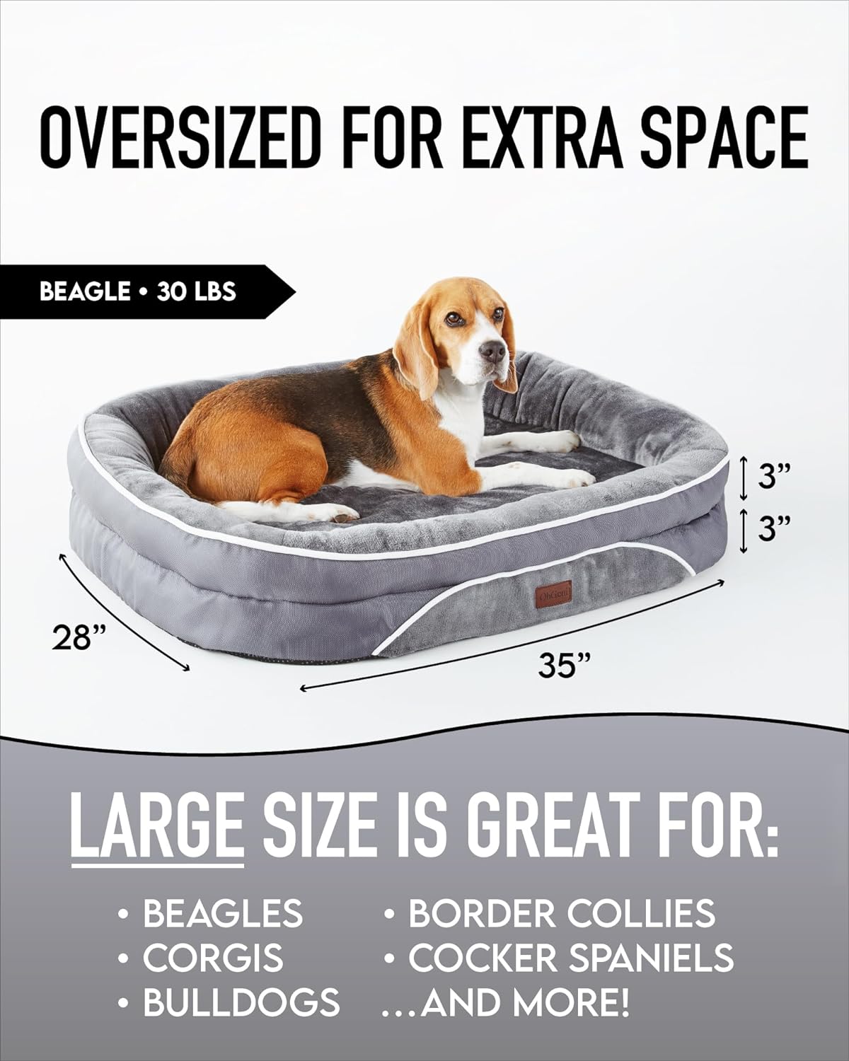 Orthopedic Dog Bed| Large (35 x 28 x 6 Inch)|Gray|OhGeni - aborderproducts