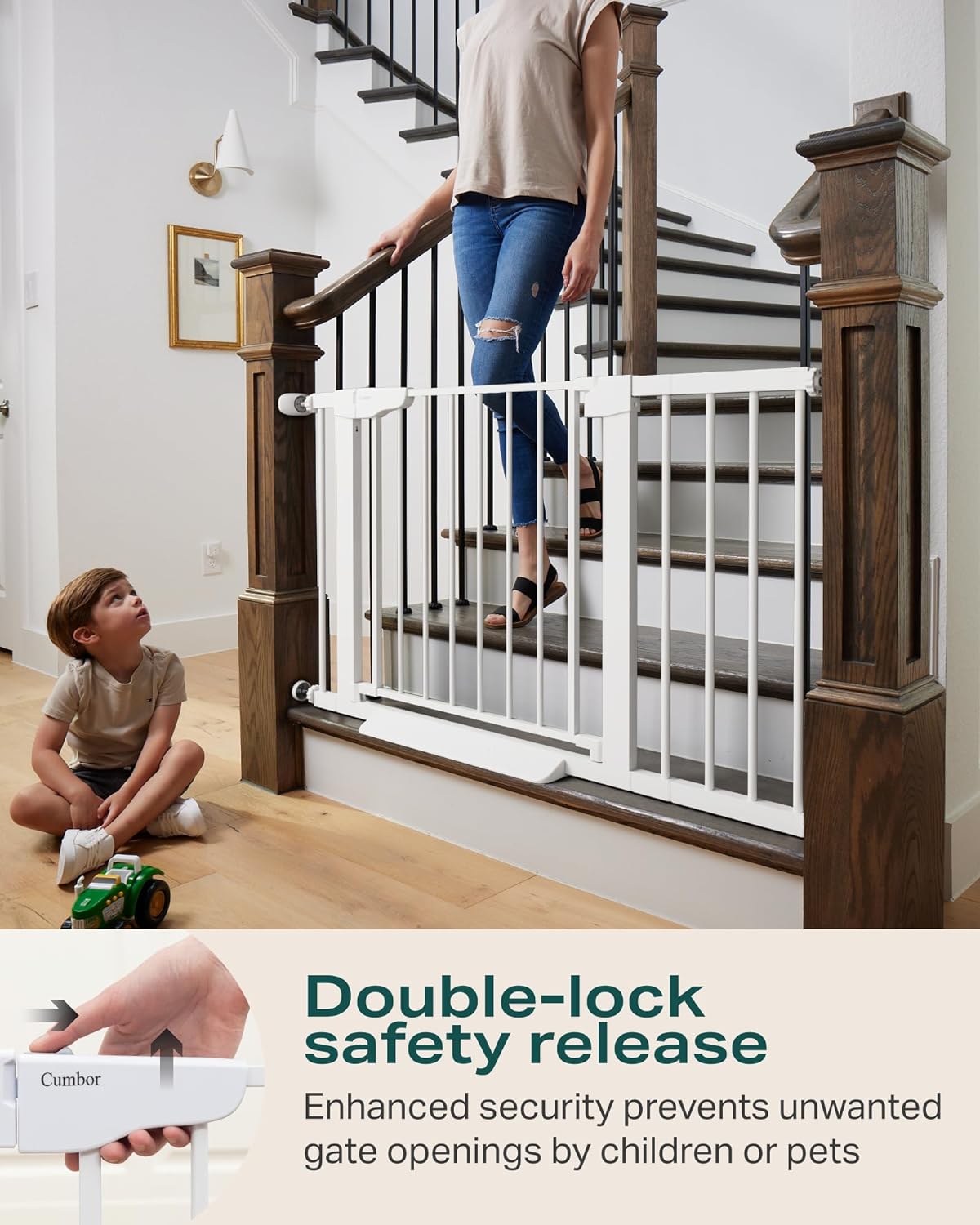 Cumbor 2 Pack| 29.7"-40.6"| Baby Gate for Stairs | Mom's Choice Awards Winner| White