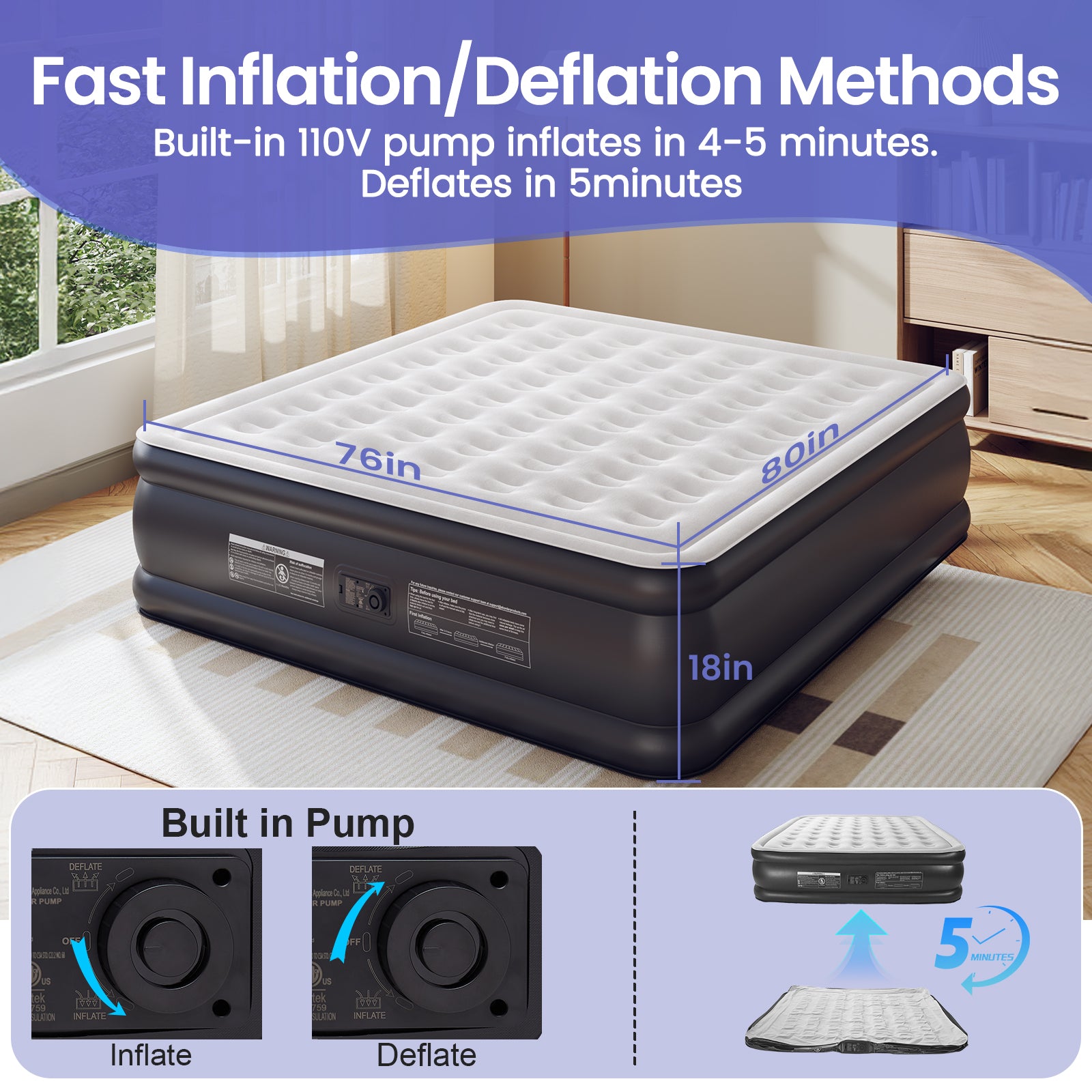 OhGeni | Air Mattress |  King Size | 18''  | Black - aborderproducts