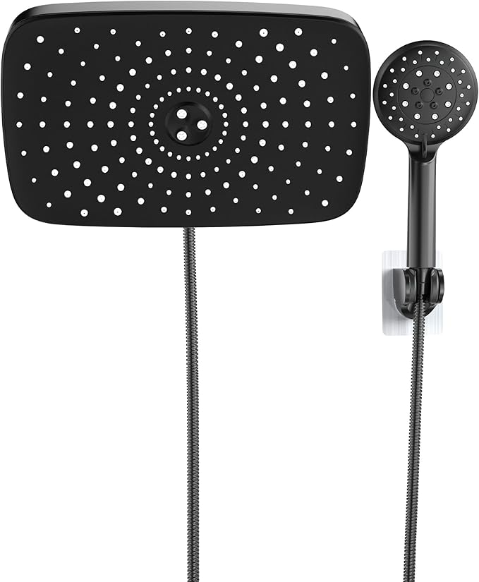 Veken 11.8 Inch Shower Head with Handheld, 2.5GPM High Pressure Showerhead Combo with 5 Handheld Water Spray Modes, Dual Shower Heads, Matte Black