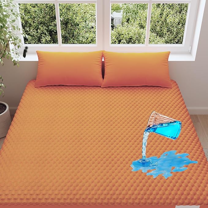 OhGeni 100% Waterproof Mattress Protector,Queen Size Mattress Soft Pad,Hair & Bedwetting Resistant,Cooling Breathable Fitted Sheets,Washable Bed Cover,Non-Slip Deep Pocket,Noiseles for Bedroom,Orange-zoom-
