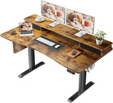 Veken 55 Inch Ergonomic Standing Desk with Drawers, Adjustable Height Home Office Desk with Monitor Riser, Computer Table for Work, Study, Gaming, Reading, Brown - aborderproducts