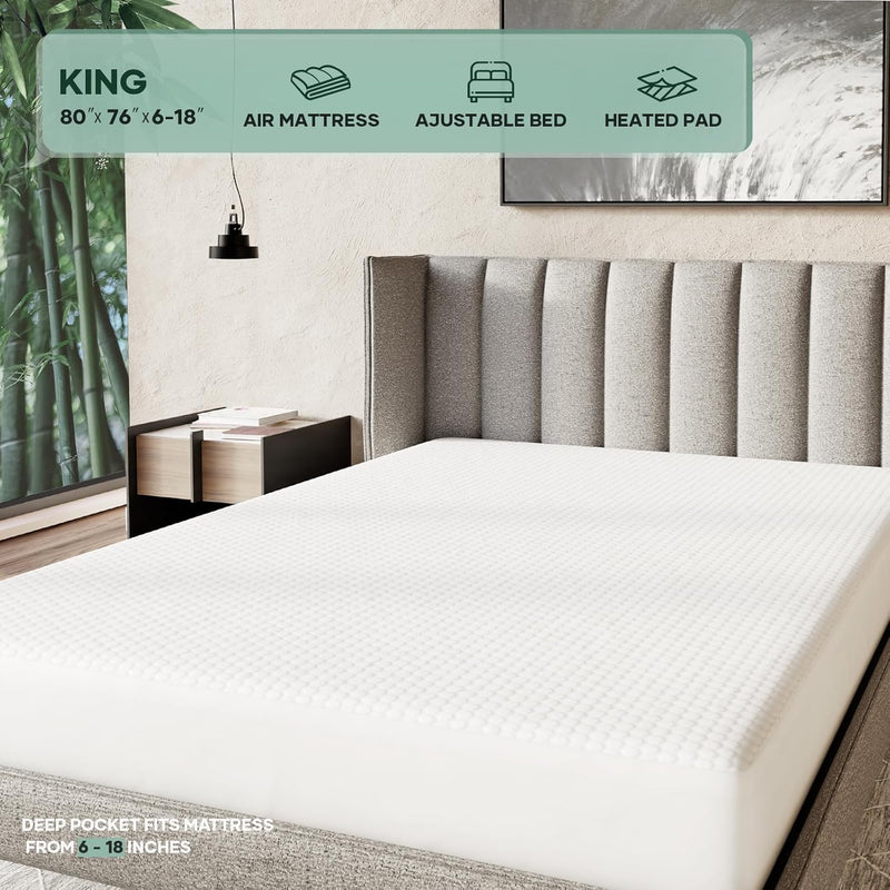 OhGeni | Waterproof Mattress Protector | King Size | White-zoom-