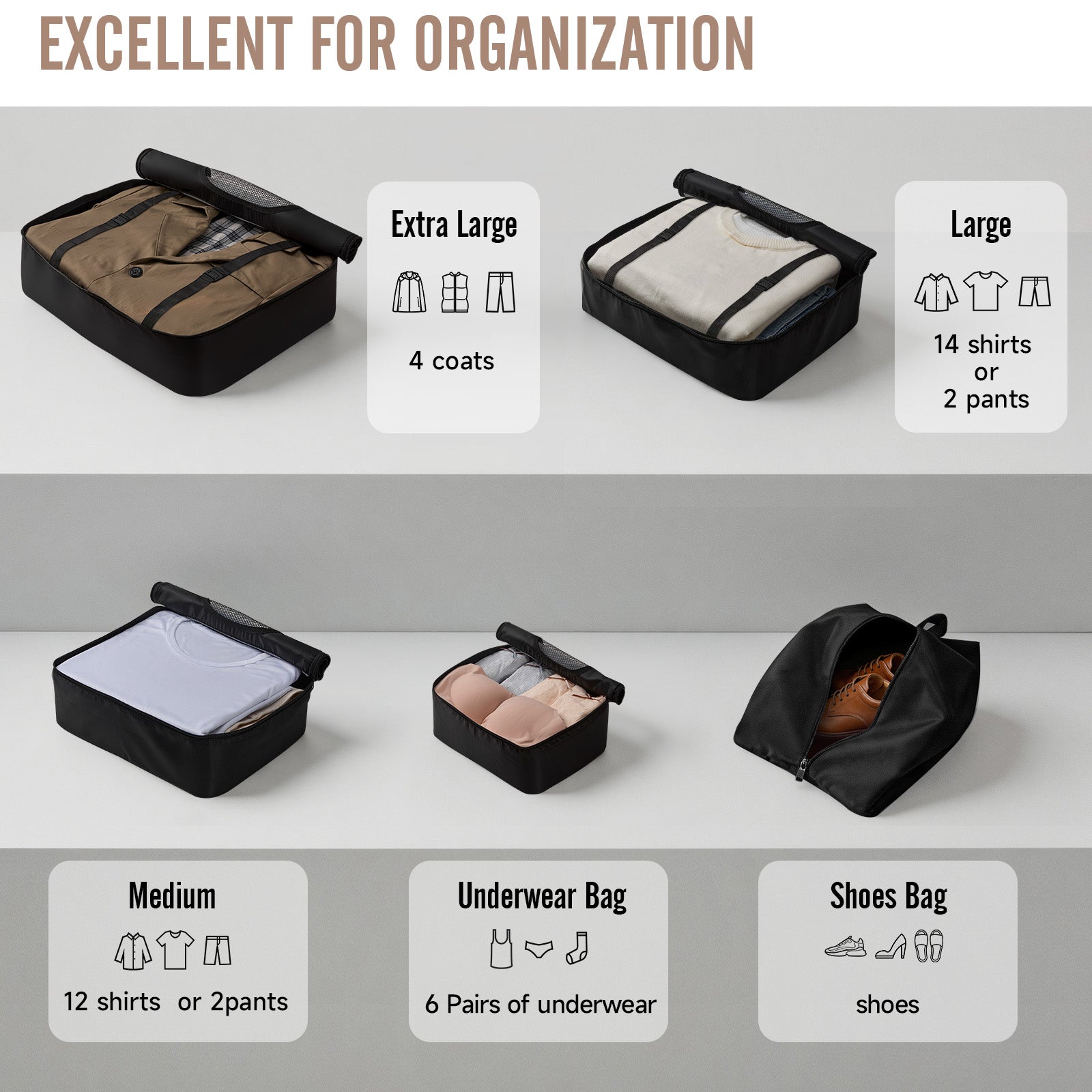 Veken 10 Set/8 Set Packing Cubes for Travel Essentials,Anti-Wrinkle Buckled Suitcase Organizer for Shoe & Toiletry Bag,Carry On Luggage Bag for Airplane & College Dorm Room Accessories,Women Men Gifts-20