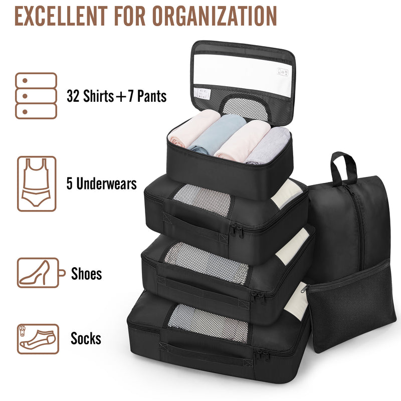 Veken 10 Set/8 Set Packing Cubes for Travel Essentials,Anti-Wrinkle Buckled Suitcase Organizer for Shoe & Toiletry Bag,Carry On Luggage Bag for Airplane & College Dorm Room Accessories,Women Men Gifts-zoom-