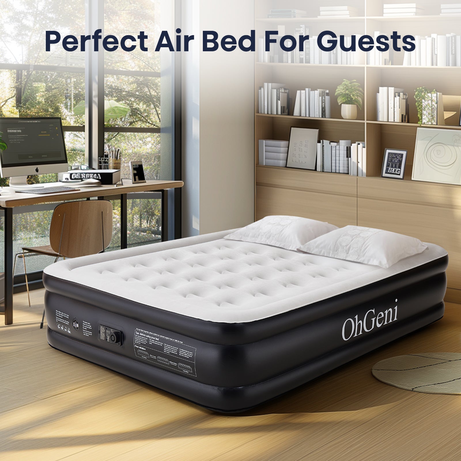 OhGeni | Air Mattress | Queen | 18 Raised  | Black - aborderproducts