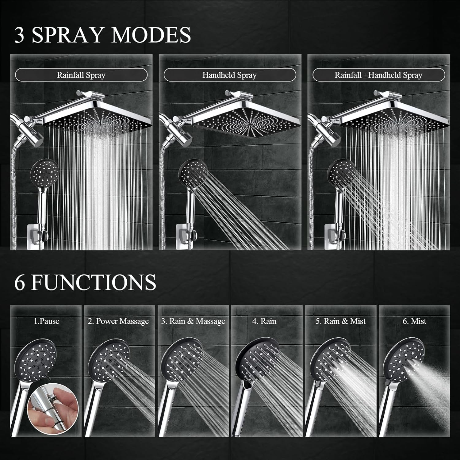 Veken | Rain Shower Head Combo | with Extension Arm| Silver Chrome