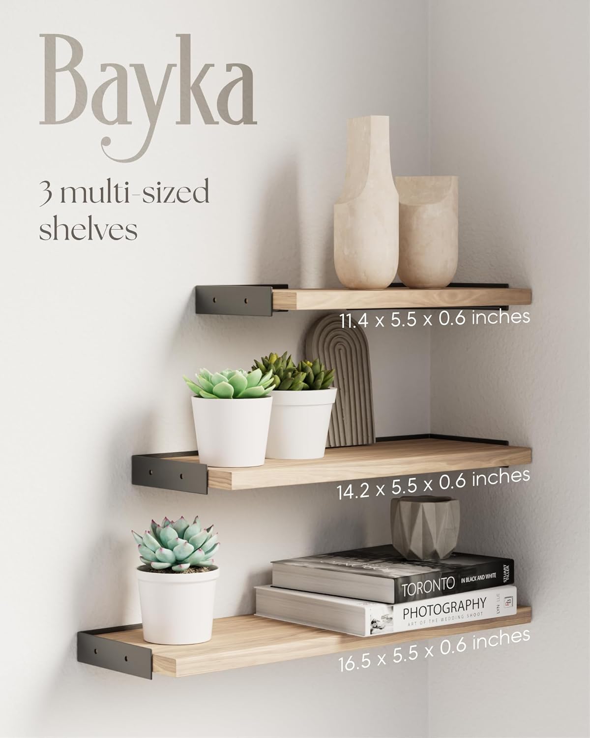 BAYKA | Floating Shelves | Brown | Set of 3