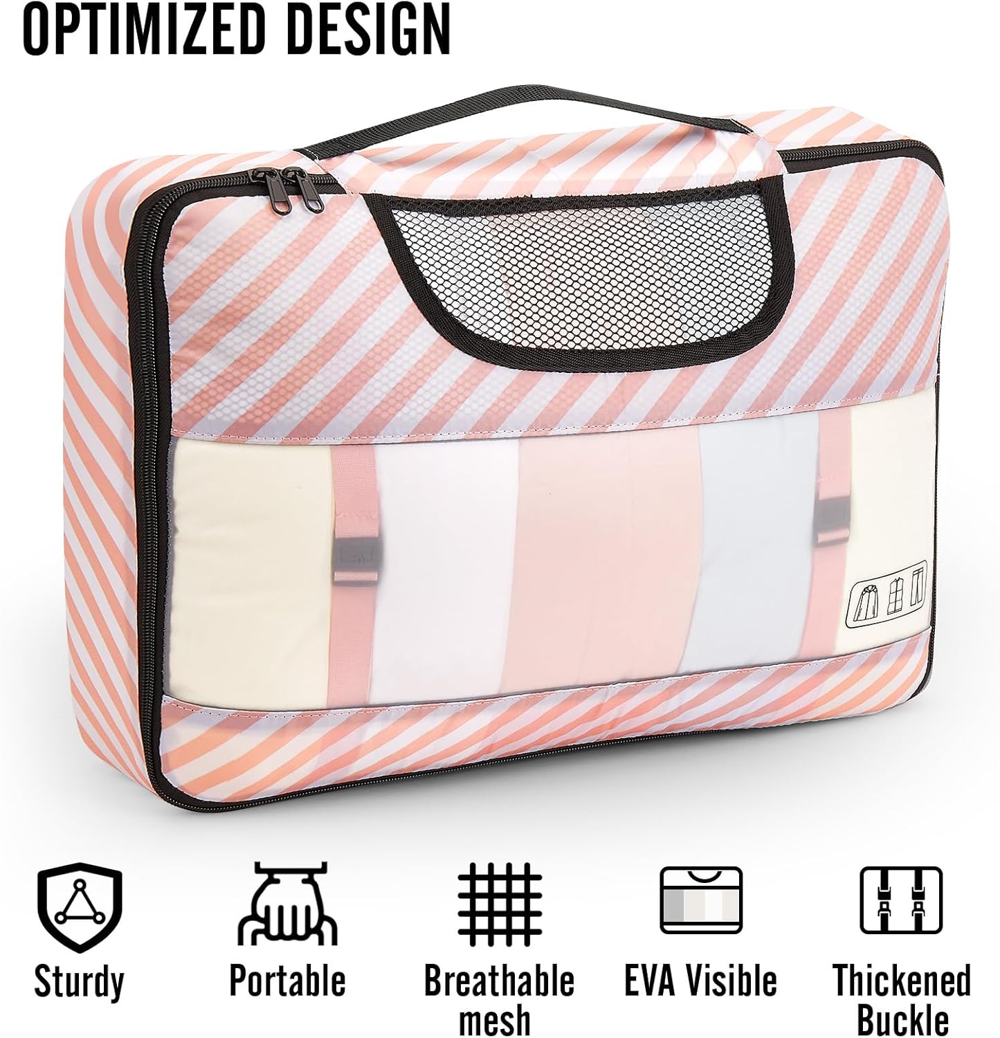 Veken | 10 Set | Packing Cube | Sweet Pink Stripes - aborderproducts