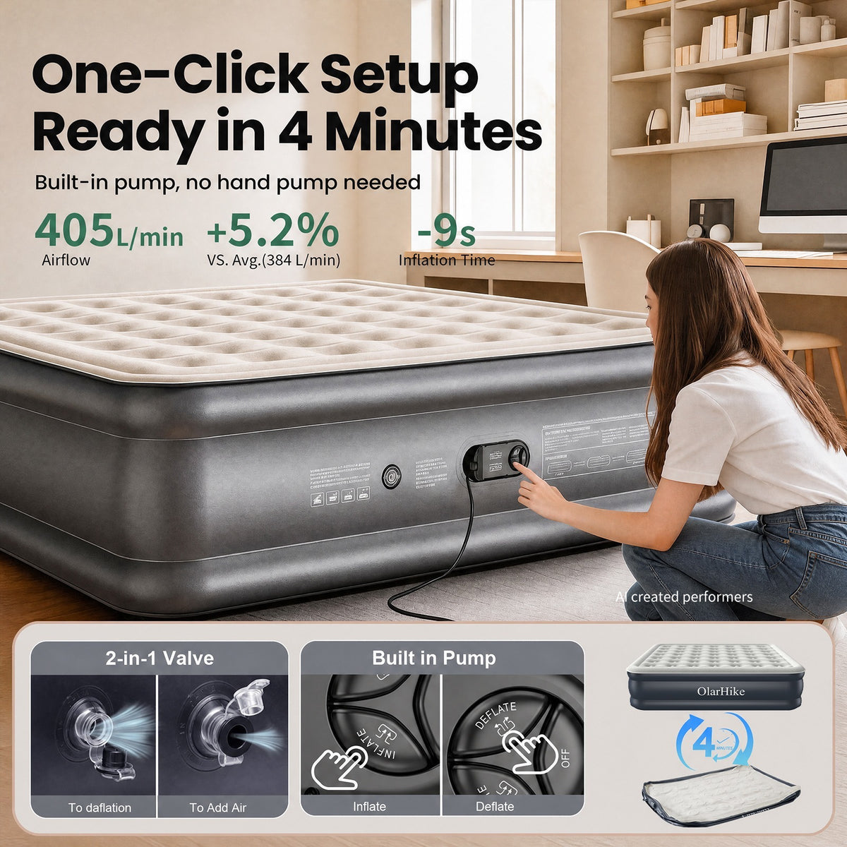 OlarHike King Size Air Mattress with Built in Pump, 18" Blow Up Bed, 850lb-zoom-8