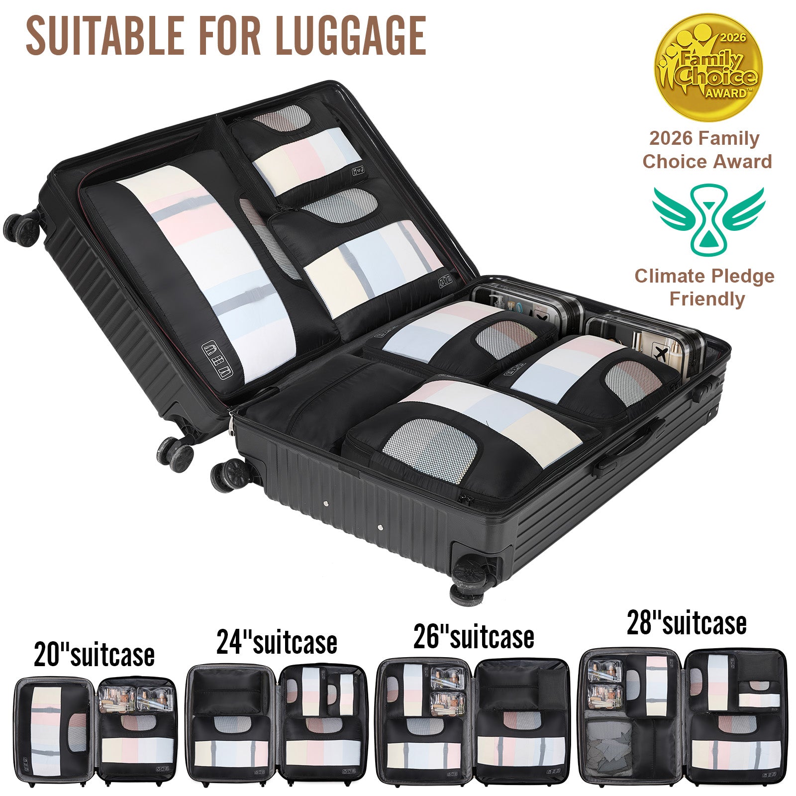 Veken 10 Set/8 Set Packing Cubes for Travel Essentials,Anti-Wrinkle Buckled Suitcase Organizer for Shoe & Toiletry Bag,Carry On Luggage Bag for Airplane & College Dorm Room Accessories,Women Men Gifts-40