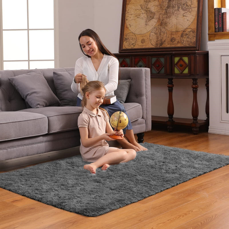 Ophanie 3x5 Area Rug Non Slip Plush Dorm Bedroom Rug Grey Soft Fluffy Floor Carpet-zoom-