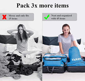 Veken 6 Set Packing Cubes, Travel Luggage Organizers with Laundry Bag & Shoe Bag (Blue) - aborderproducts