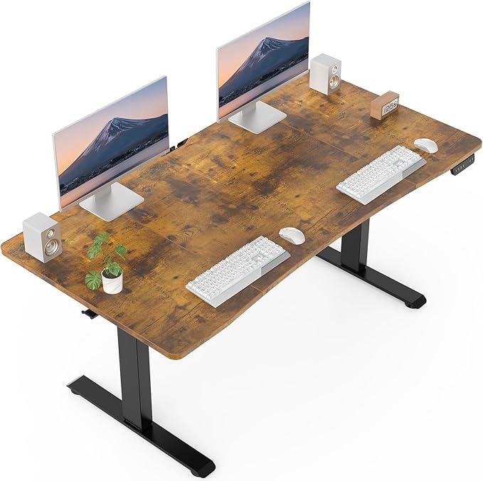 Veken 63 × 28 Inch Electric Standing Desk with Adjustable Height, Sit to Stand Computer Table for Study, Work or Gaming, Home Office Desk Brown - aborderproducts