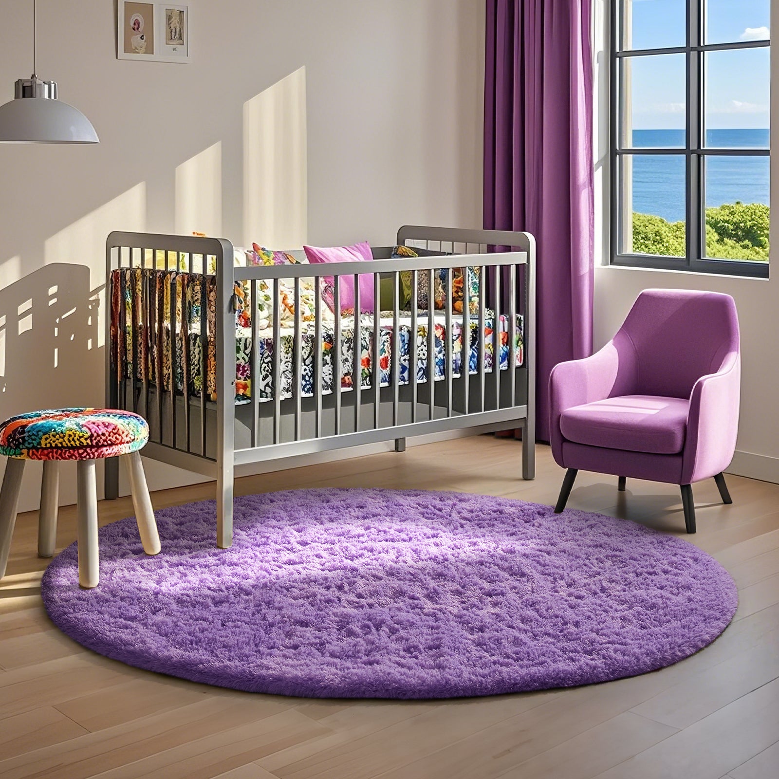 Ophanie | Round Rug | 5 Ft | Purple - aborderproducts