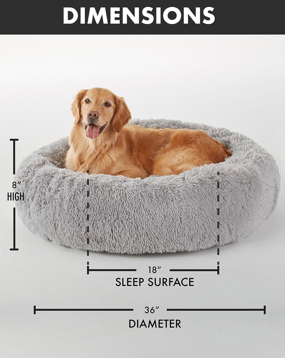 Calming Donut Bed for Dogs and Cats| X-Large (36 x 36 x 8 Inch)|Light Gray|OhGeni - aborderproducts