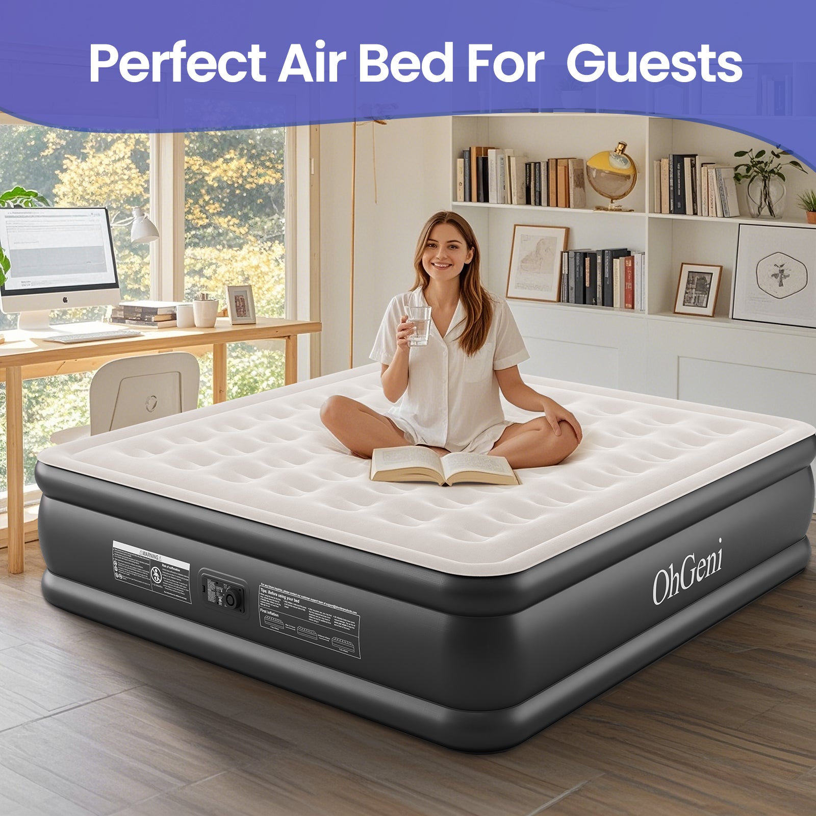 OhGeni | Air Mattress |  King Size | 18''  | Black - aborderproducts