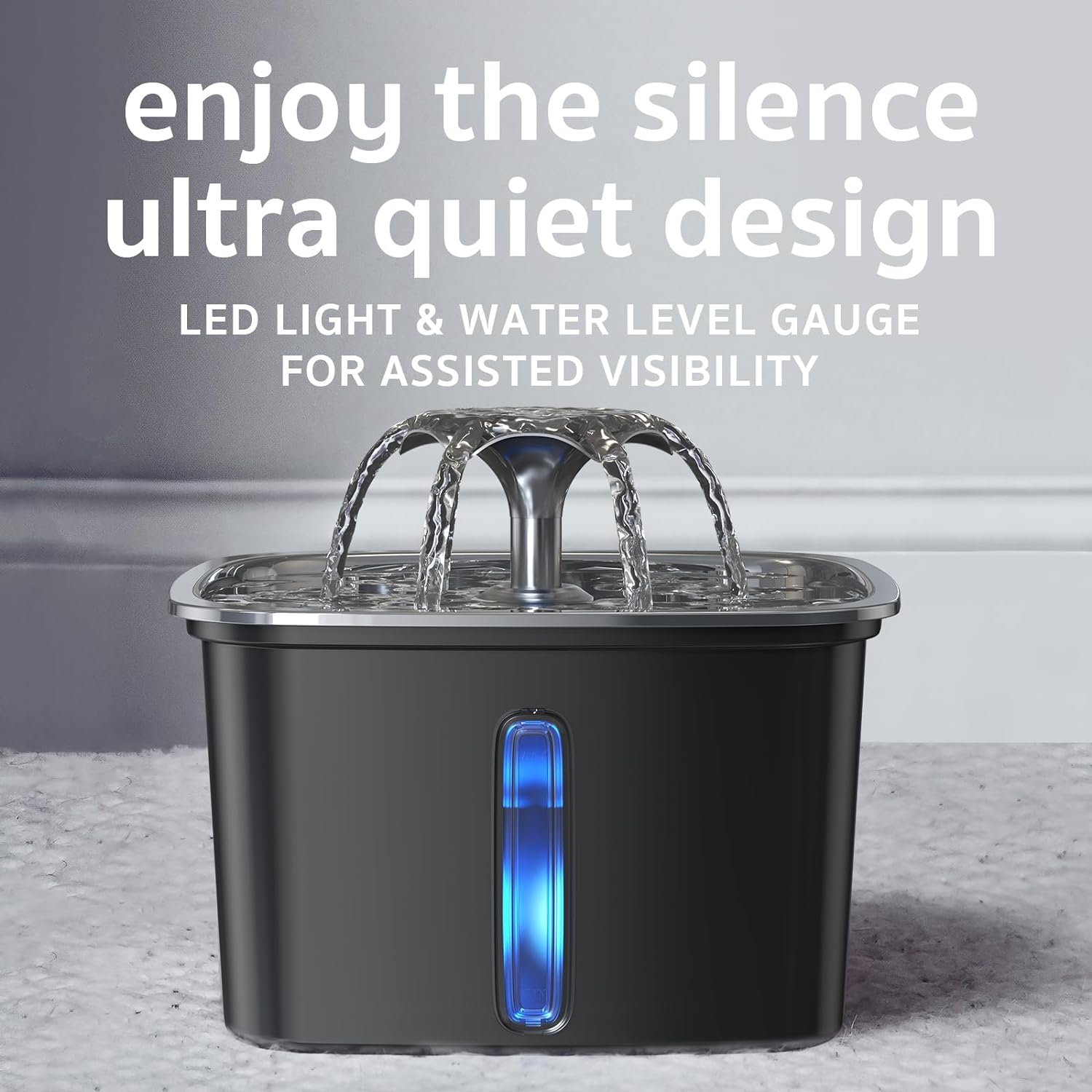 Veken | Innovation Award Winner Stainless Steel Cat Water Fountain | 95oz/2.8L | Space Black - aborderproducts